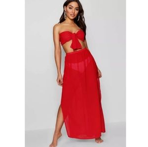 Boohoo bandeau and long skirt beach